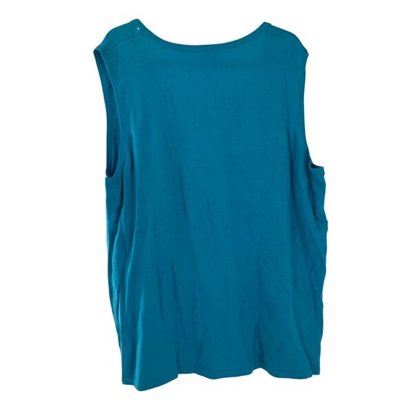 Quacker Factory Womens Turquoise Sleeveless Knit Top  Sequin Accents Size 2X - Picture 2 of 6